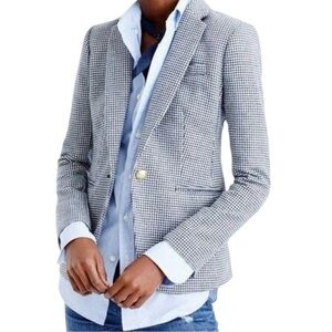 J. Crew Campbell Blazer Gold Buttons Houndstooth Navy White Wool Career Sz 6